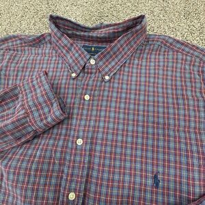 Polo Ralph Lauren Button Shirt Men‎ 4XLT TALL Plaid CLASSIC FIT Red Blue PONY